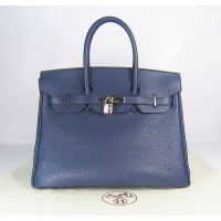 Hermes Birkin 35Cm Togo Leather Handbags Dark Blue Silver